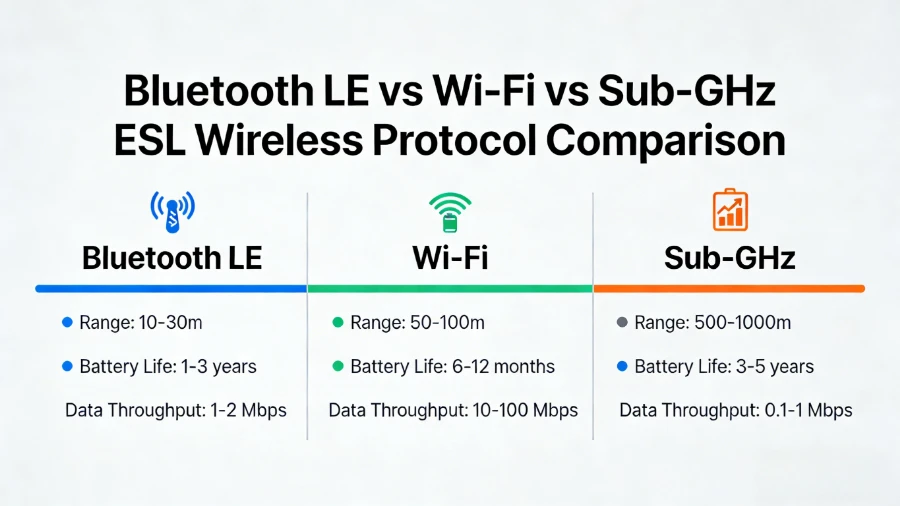 بلوتوټ بمقابله Wi-Fi vs Sub-GHz بریښنایی شیلف لیبل